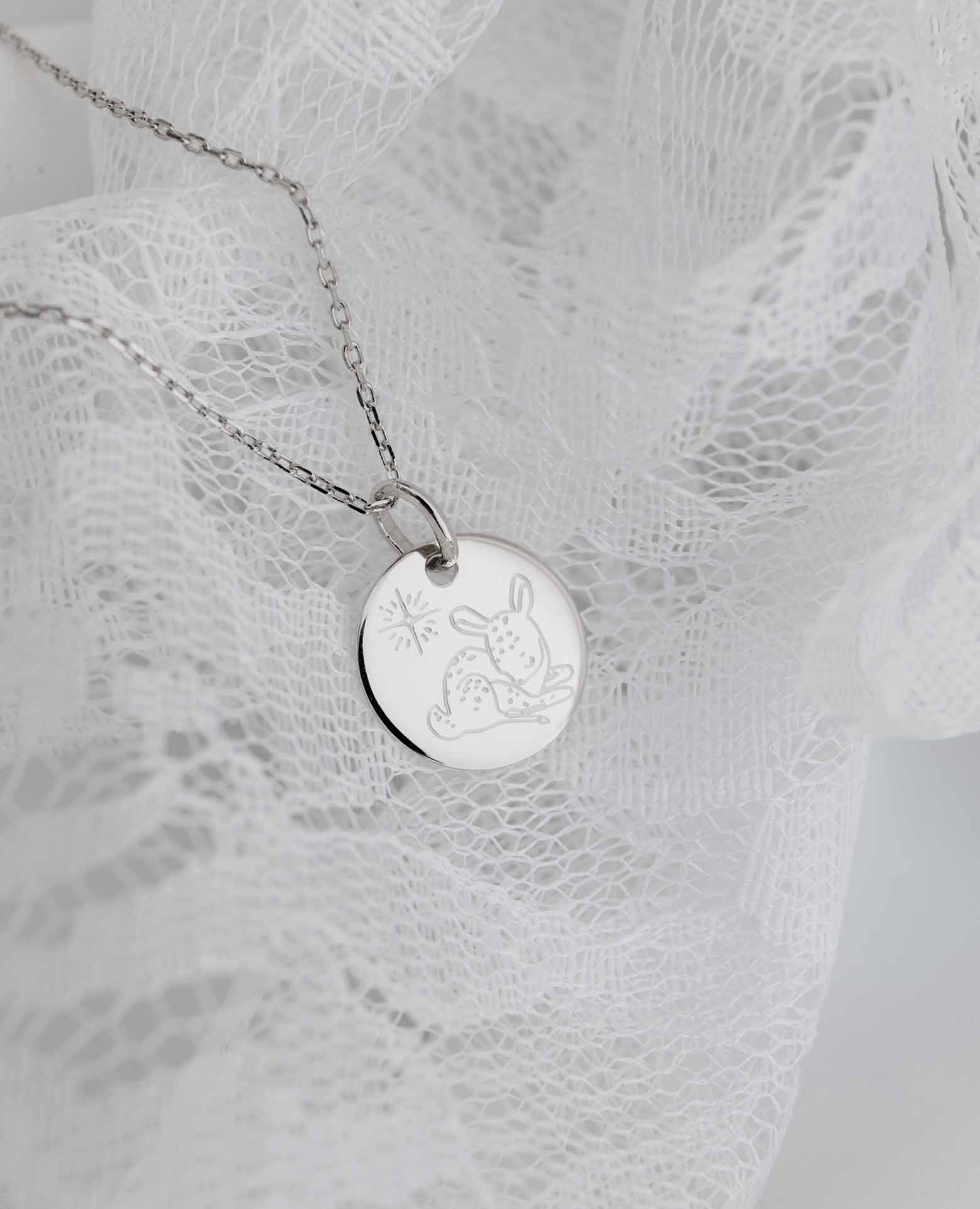 Médaille de baptême animal Faon argent