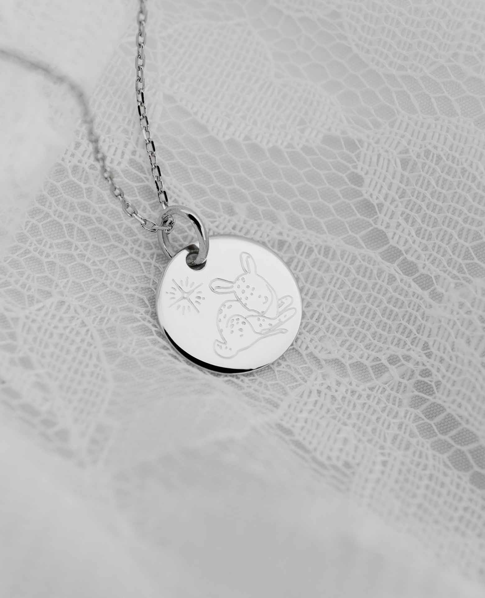 Médaille de baptême animal Faon argent