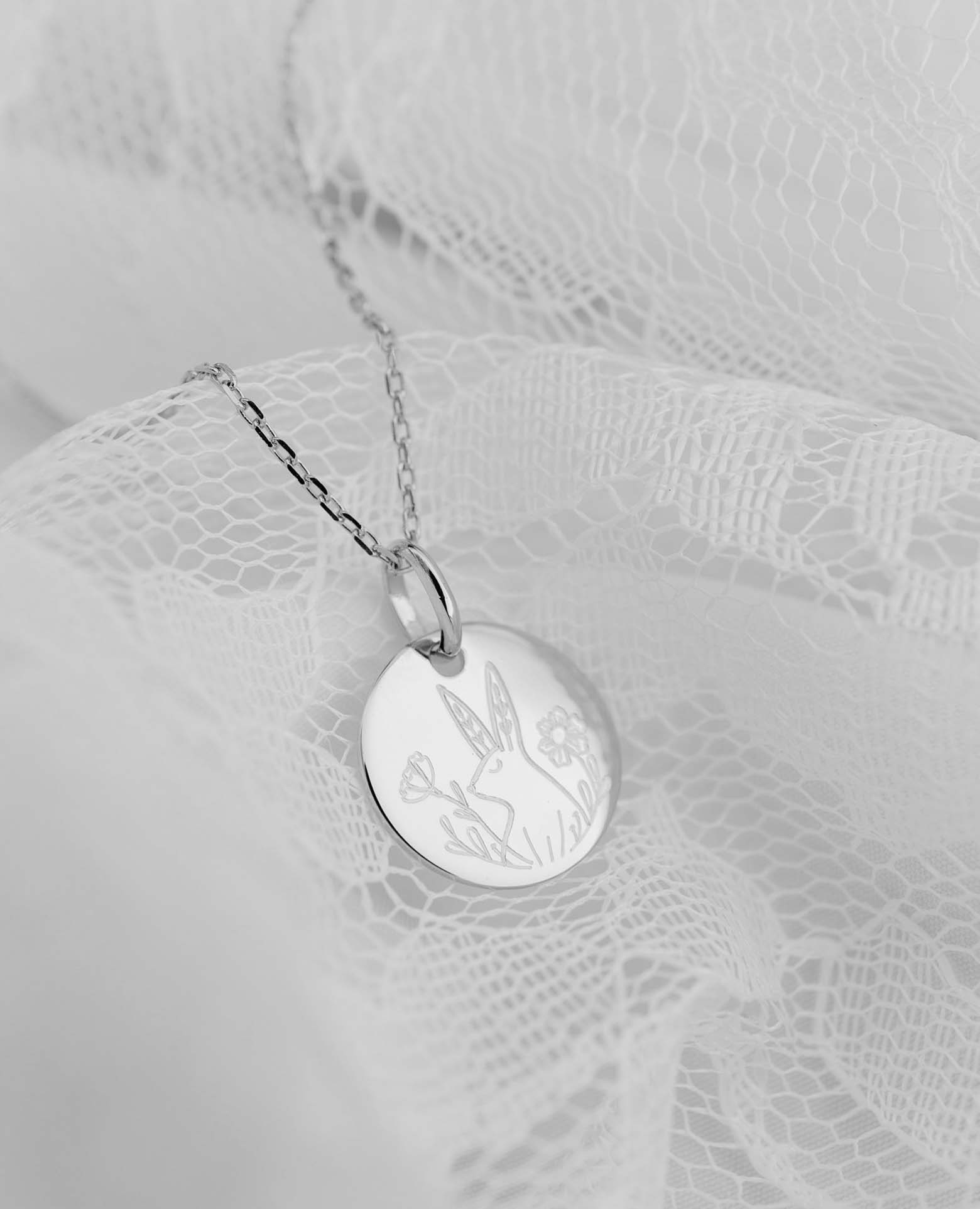 Médaille de baptême argent animal Lapin